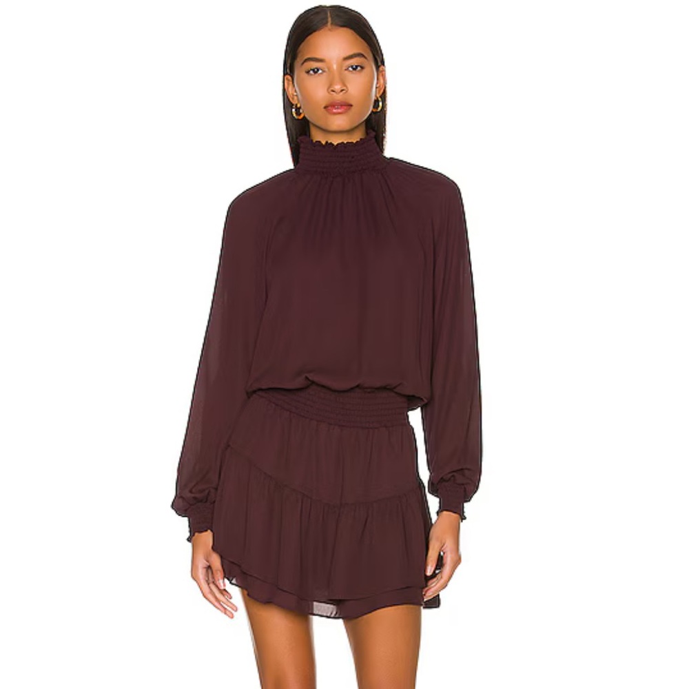 krisa Smocked Turtleneck Dress in Burnt Size M